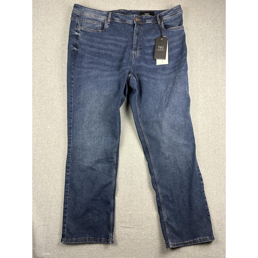Tpj Thick Thicc Jeans Mens 44x34 Medium Wash Blue Relaxed Straight Stretch Denim